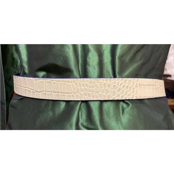 New Lauren Ralph Lauren Blue White Leather Silver Buckle Reversible Belt main image 8